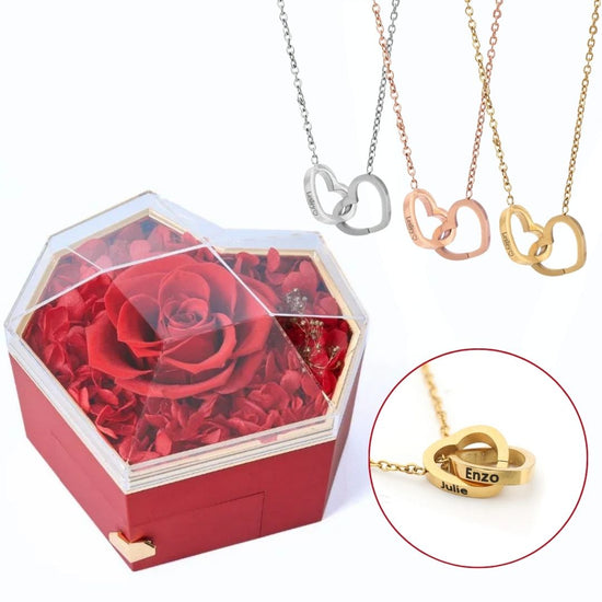 Collar con nombres y Rosa Eterna - Moroveta