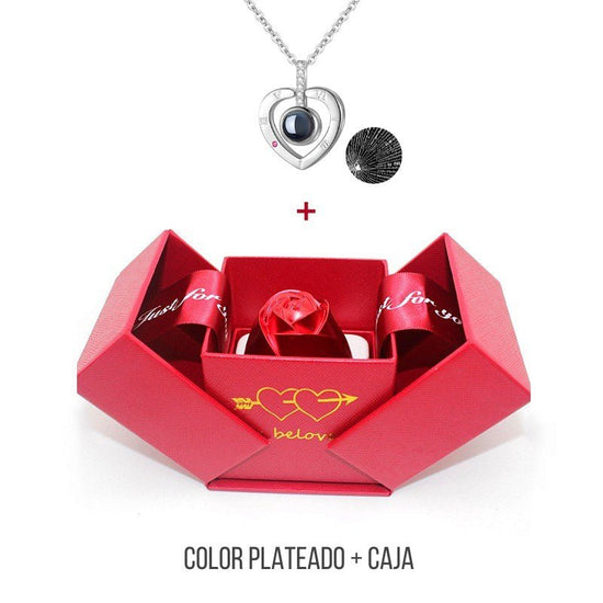 Collar corazón "Te amo" + caja de rosa - Moroveta
