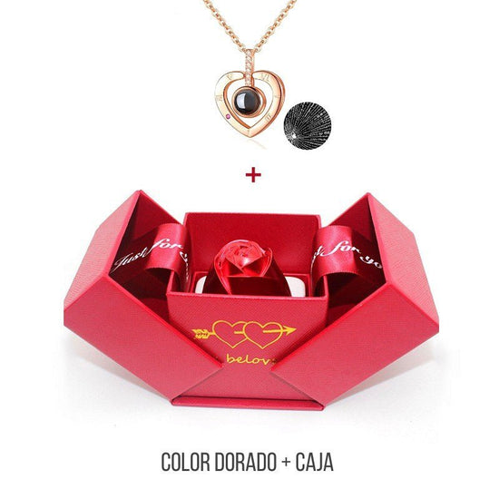 Collar corazón "Te amo" + caja de rosa - Moroveta