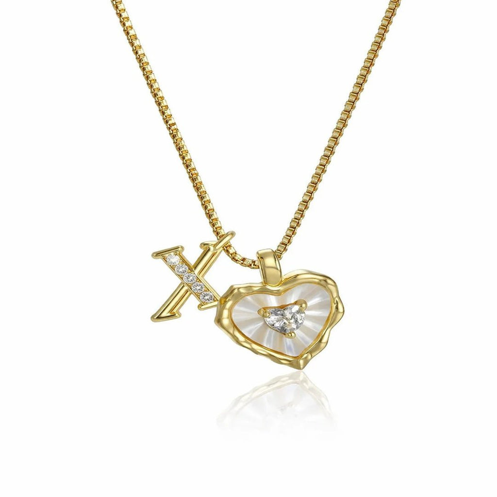Collar de corazón nacarado con inicial personalizada - Moroveta