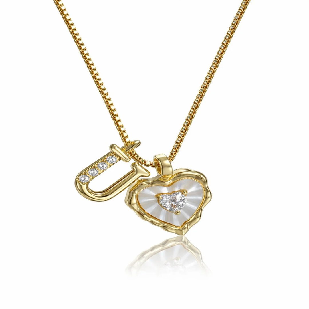 Collar de corazón nacarado con inicial personalizada - Moroveta