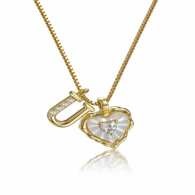 Collar de corazón nacarado con inicial personalizada - Moroveta