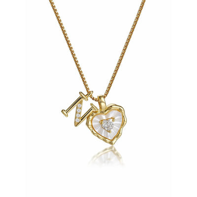 Collar de corazón nacarado con inicial personalizada - Moroveta