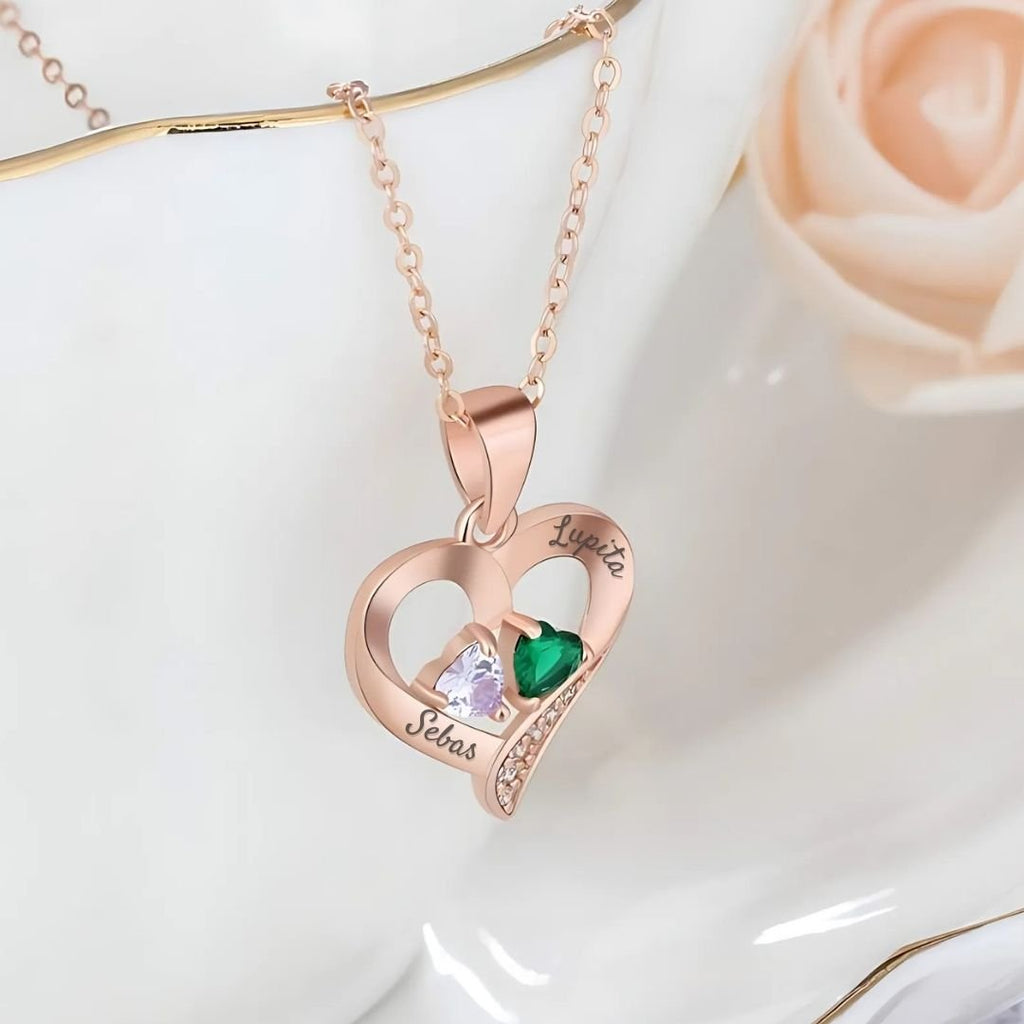 Collar de corazón personalizado con piedras de nacimiento - Moroveta