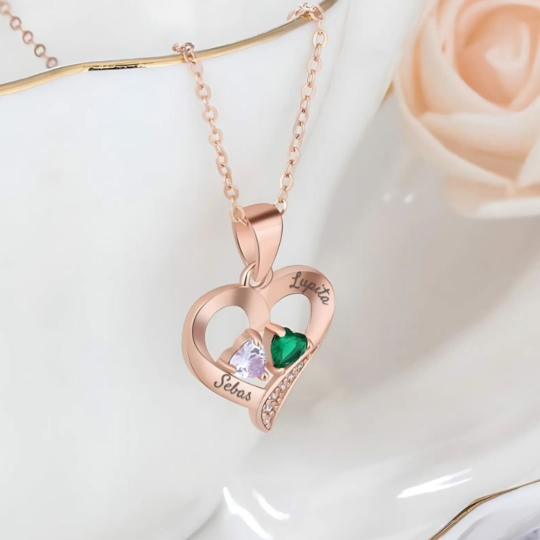 Collar de corazón personalizado con piedras de nacimiento - Moroveta