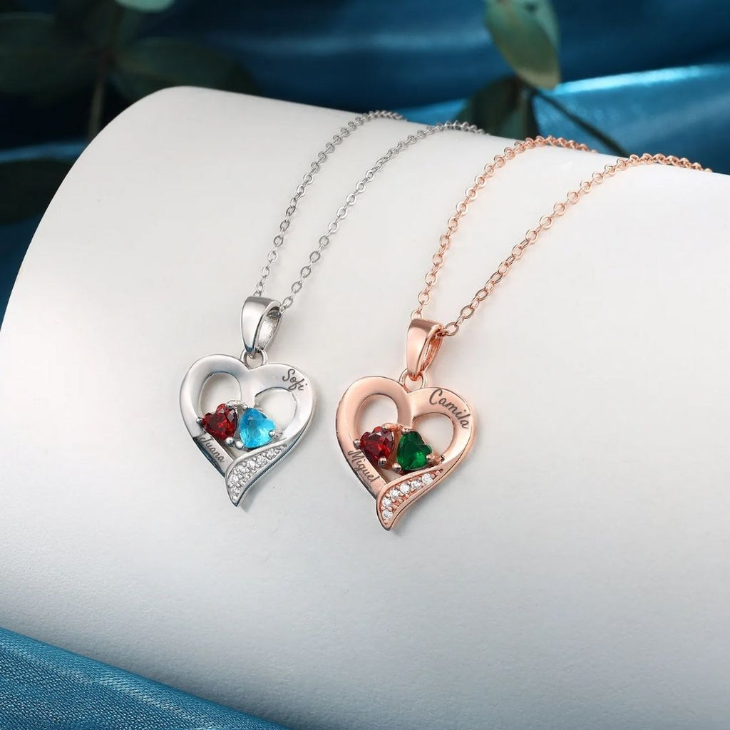 Collar de corazón personalizado con piedras de nacimiento - Moroveta