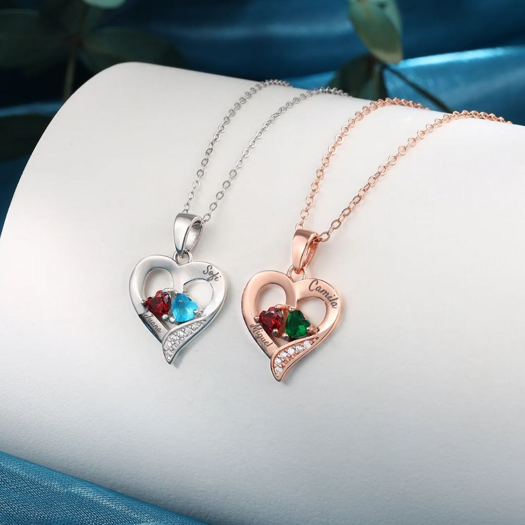 Collar de corazón personalizado con piedras de nacimiento - Moroveta
