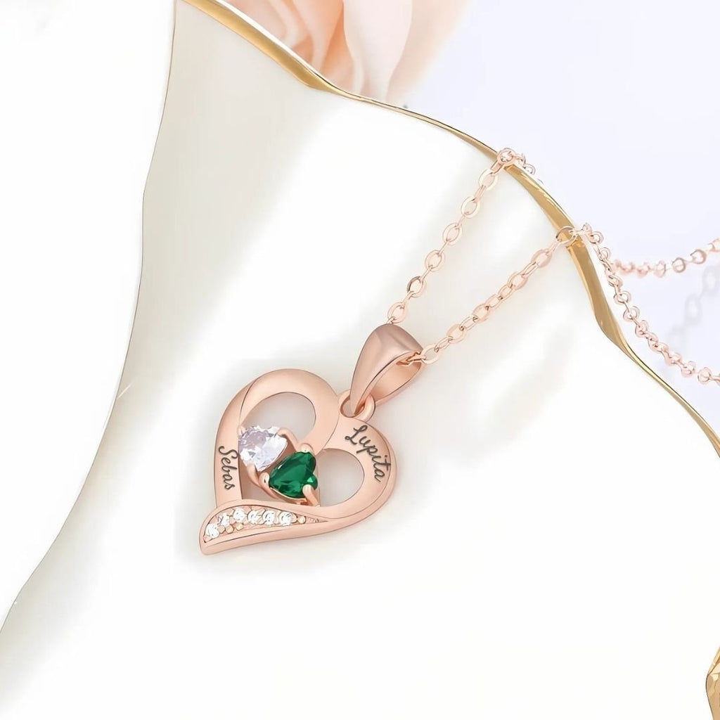 Collar de corazón personalizado con piedras de nacimiento - Moroveta