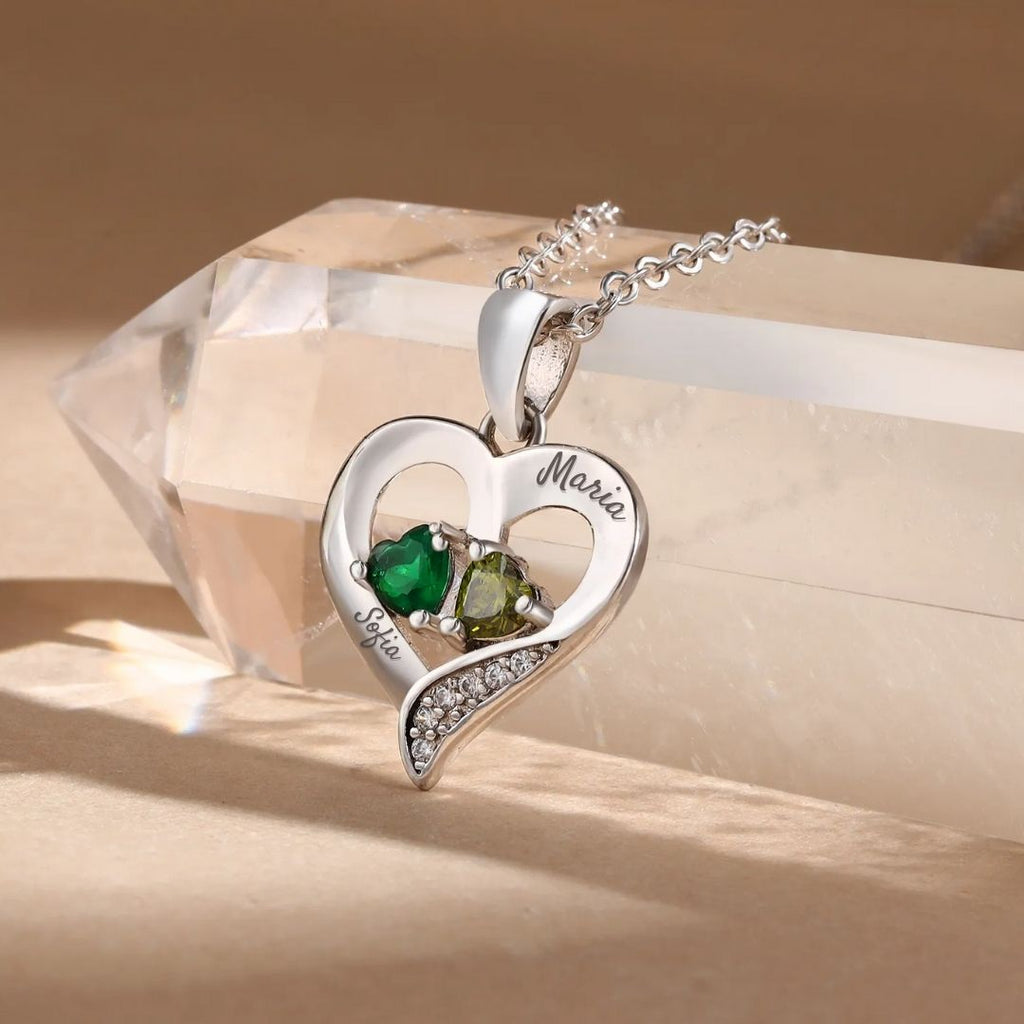 Collar de corazón personalizado con piedras de nacimiento - Moroveta