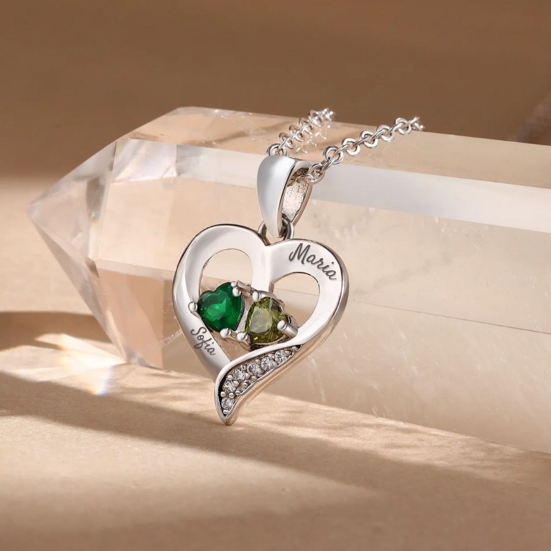 Collar de corazón personalizado con piedras de nacimiento - Moroveta