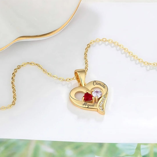 Collar de corazón personalizado con piedras de nacimiento - Moroveta