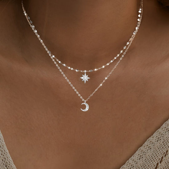 Collar de luna y estrella plateado - Moroveta