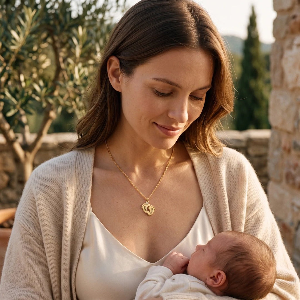 Collar de piecitos de bebé con nombre y fecha - Moroveta