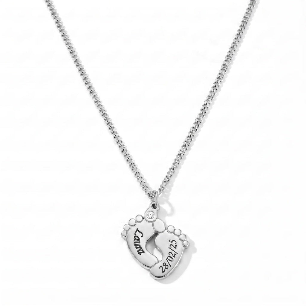 Collar de piecitos de bebé con nombre y fecha - Moroveta