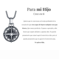 El Collar Estrella del Norte - Para mi hijo (con nota dedicada) en plata incluye una nota en español que anima a tu hijo a creer en sí mismo y perseguir sus sueños.