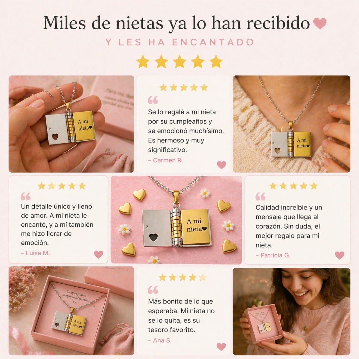 Collar Libro a mi nieta - “Tú siempre estarás en mi corazón” - Moroveta