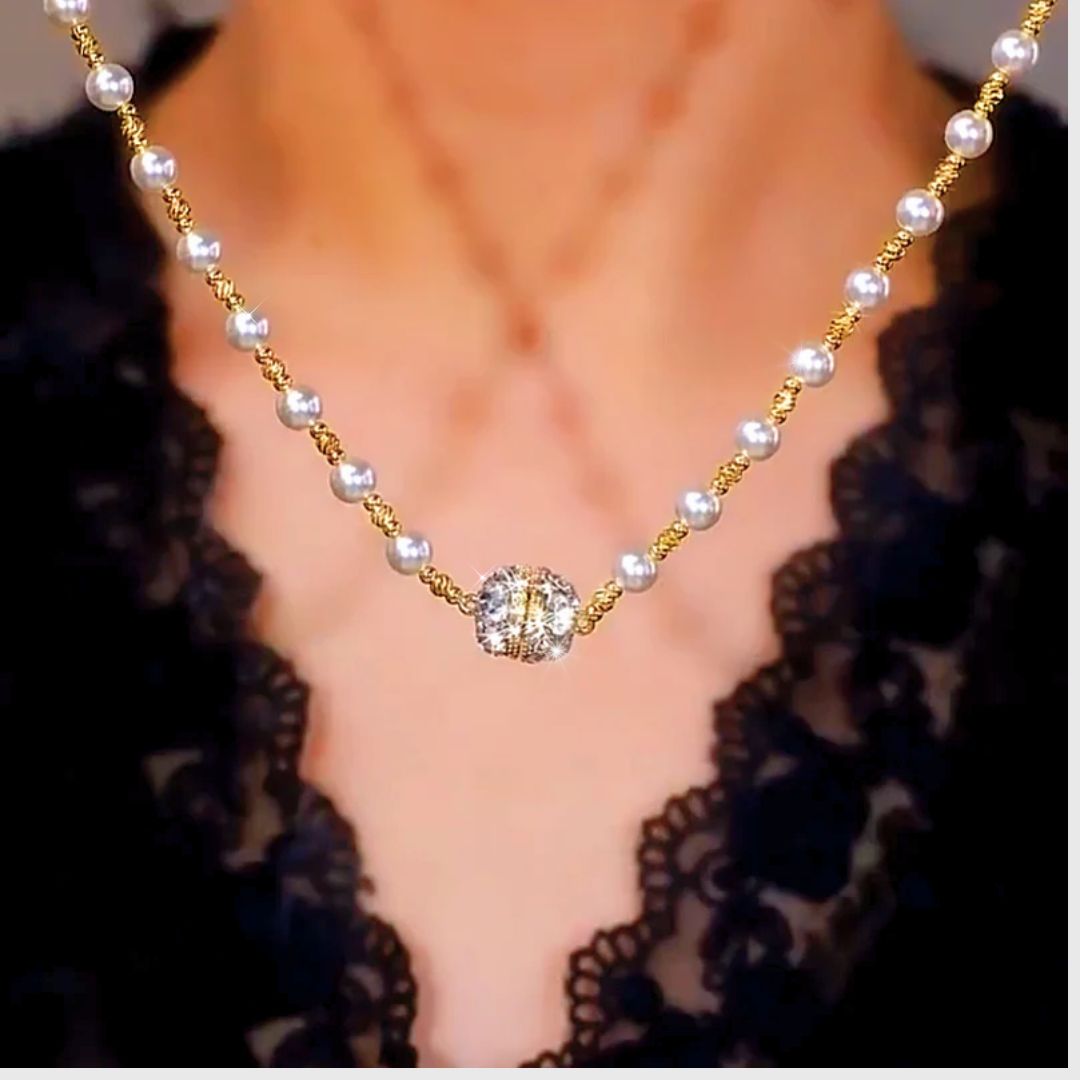 Collar magnético de perlas y cristales - Moroveta