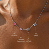 Collar personalizado con inicial y signo con piedra zodiacal - Moroveta