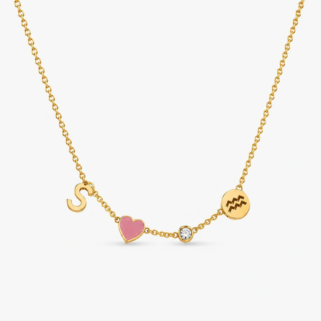 Collar personalizado con inicial y signo con piedra zodiacal - Moroveta