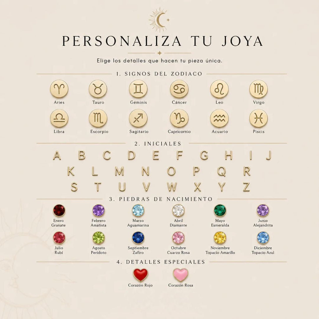 Collar personalizado con inicial y signo con piedra zodiacal - Moroveta