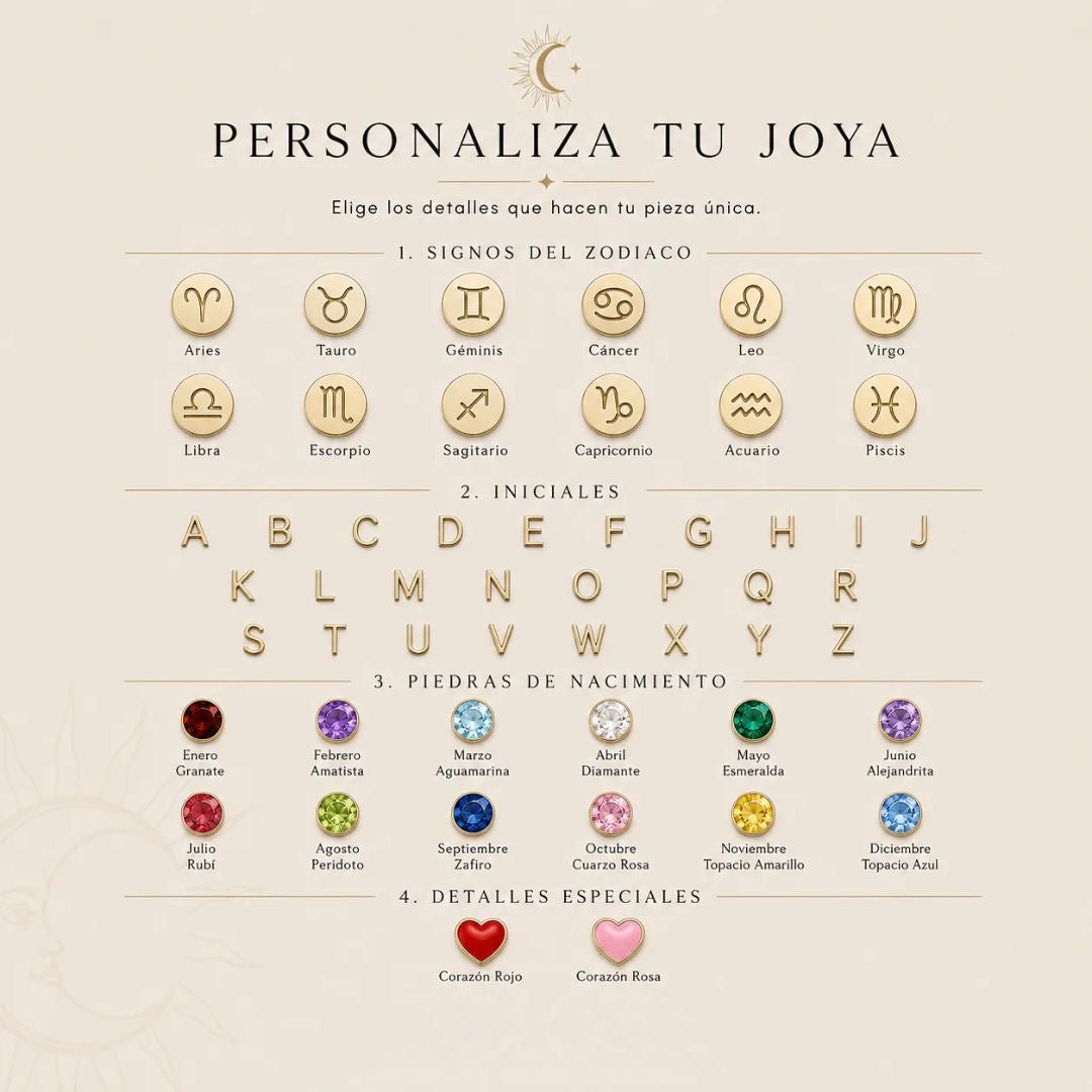 Collar personalizado con inicial y signo con piedra zodiacal - Moroveta