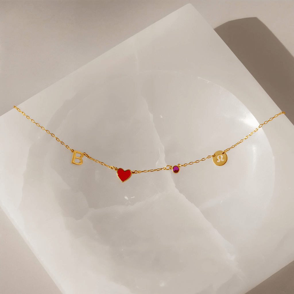 Collar personalizado con inicial y signo con piedra zodiacal - Moroveta