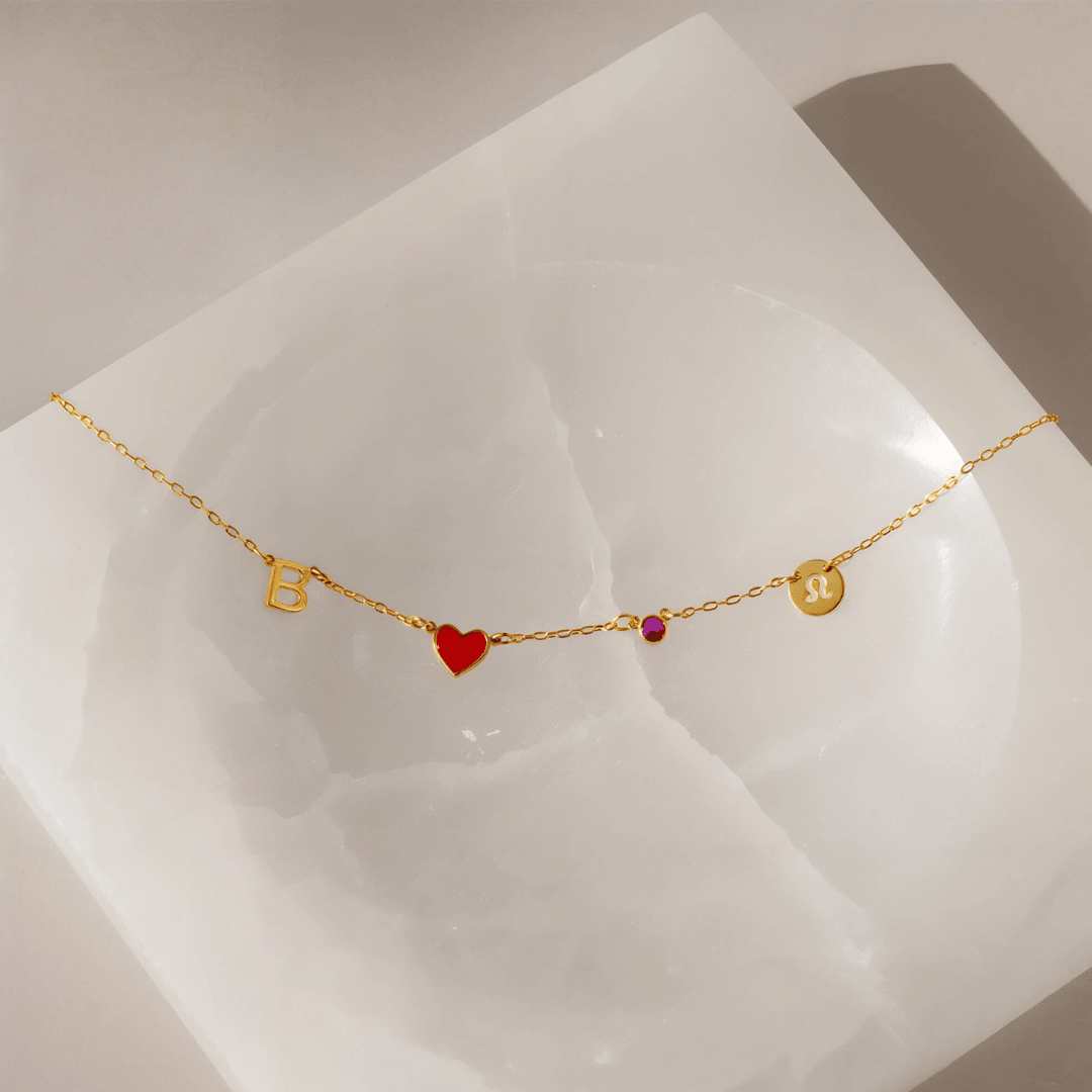 Collar personalizado con inicial y signo con piedra zodiacal - Moroveta