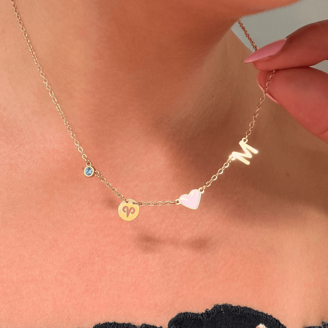 Collar personalizado con inicial y signo con piedra zodiacal - Moroveta