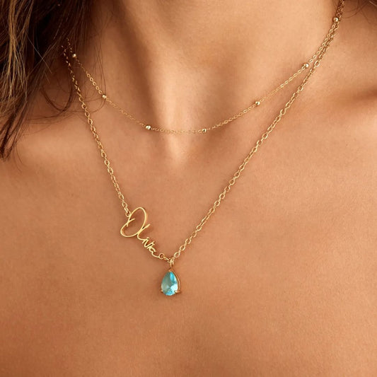 Collar Personalizado con Nombre y Piedra de Nacimiento - Moroveta