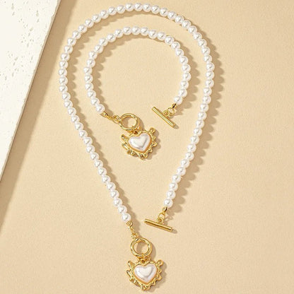 Conjunto de pulsera y collar con colgante de corazón de perlas - Moroveta