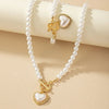 Conjunto de pulsera y collar con colgante de corazón de perlas - Moroveta