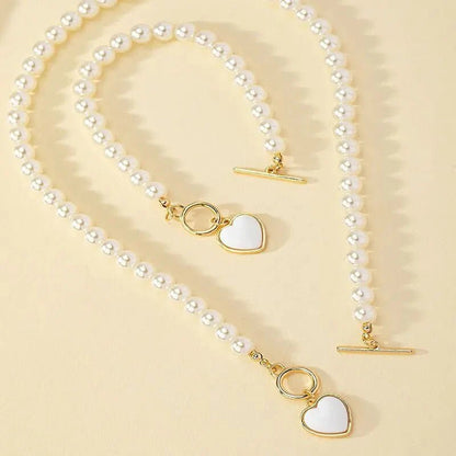 Conjunto de pulsera y collar con colgante de corazón de perlas - Moroveta