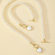 Cargar imagen en el visor de la galería, Conjunto de pulsera y collar con colgante de corazón de perlas - Moroveta