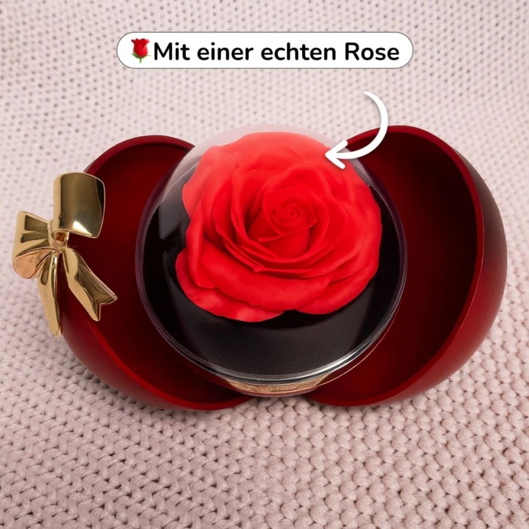 Esfera con rosa eterna y collar de corazones grabados - Moroveta