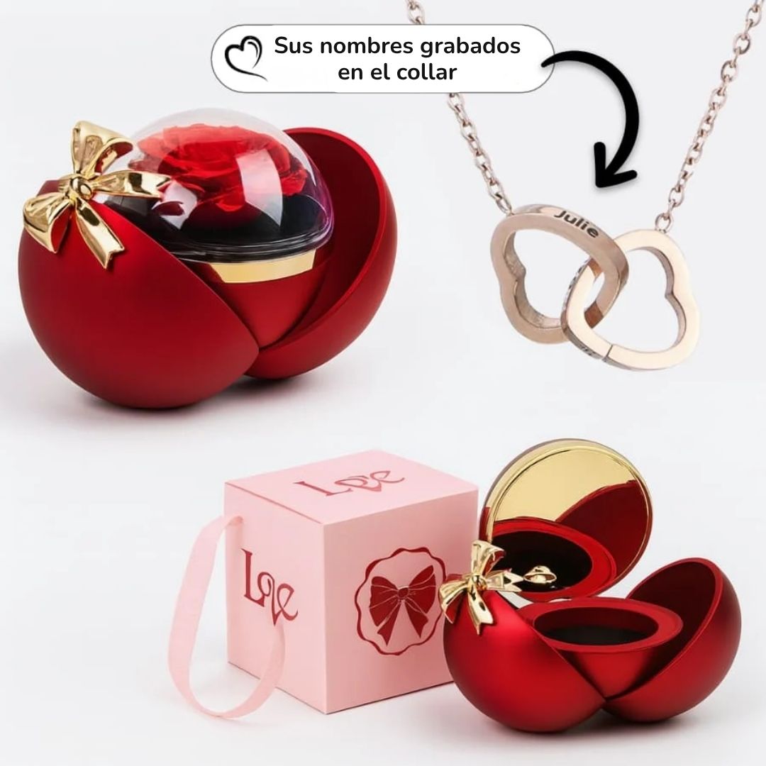 Esfera con rosa eterna y collar de corazones grabados - Moroveta