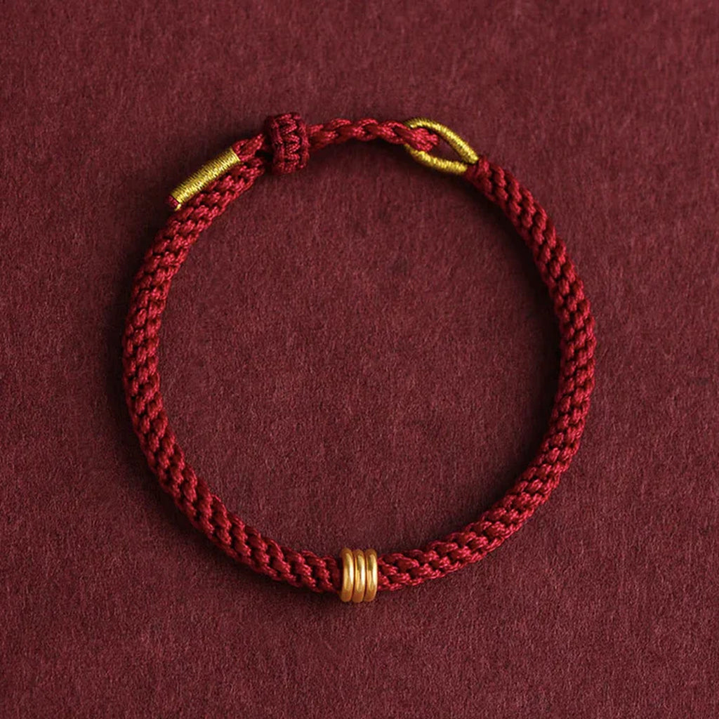 Pulsera Hilo rojo del destino con cuenta Dorada