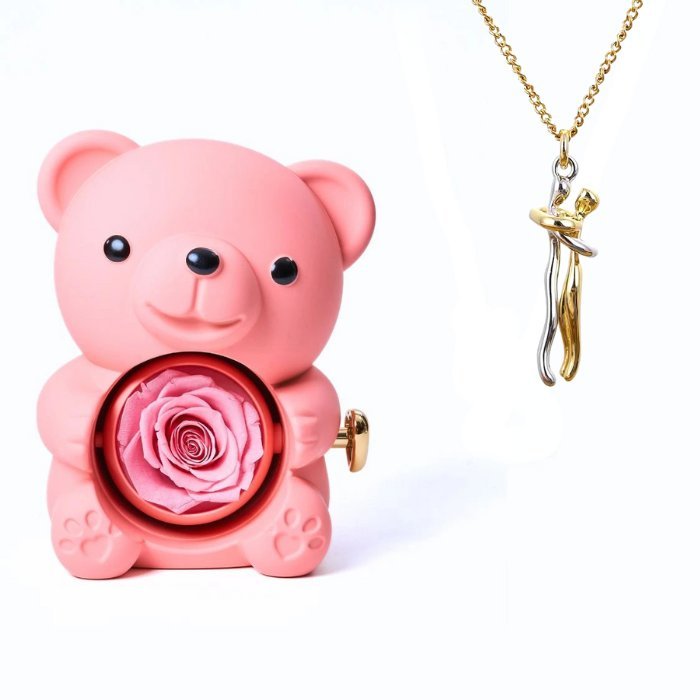 Osito con rosa eterna y collar abrazo - Moroveta