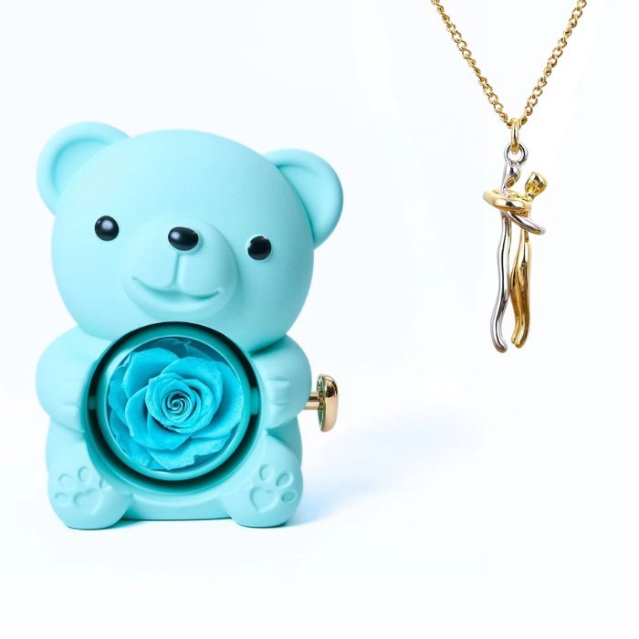 Osito con rosa eterna y collar abrazo - Moroveta