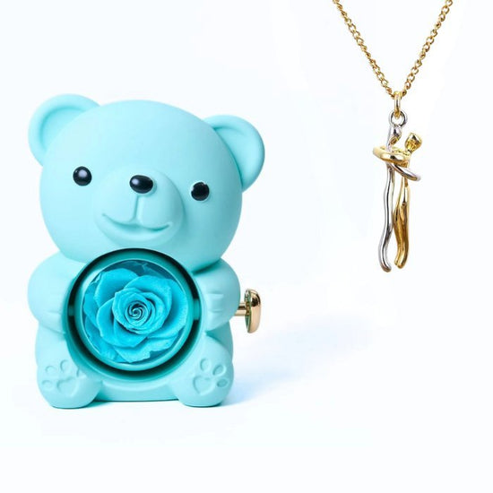 Osito con rosa eterna y collar abrazo - Moroveta