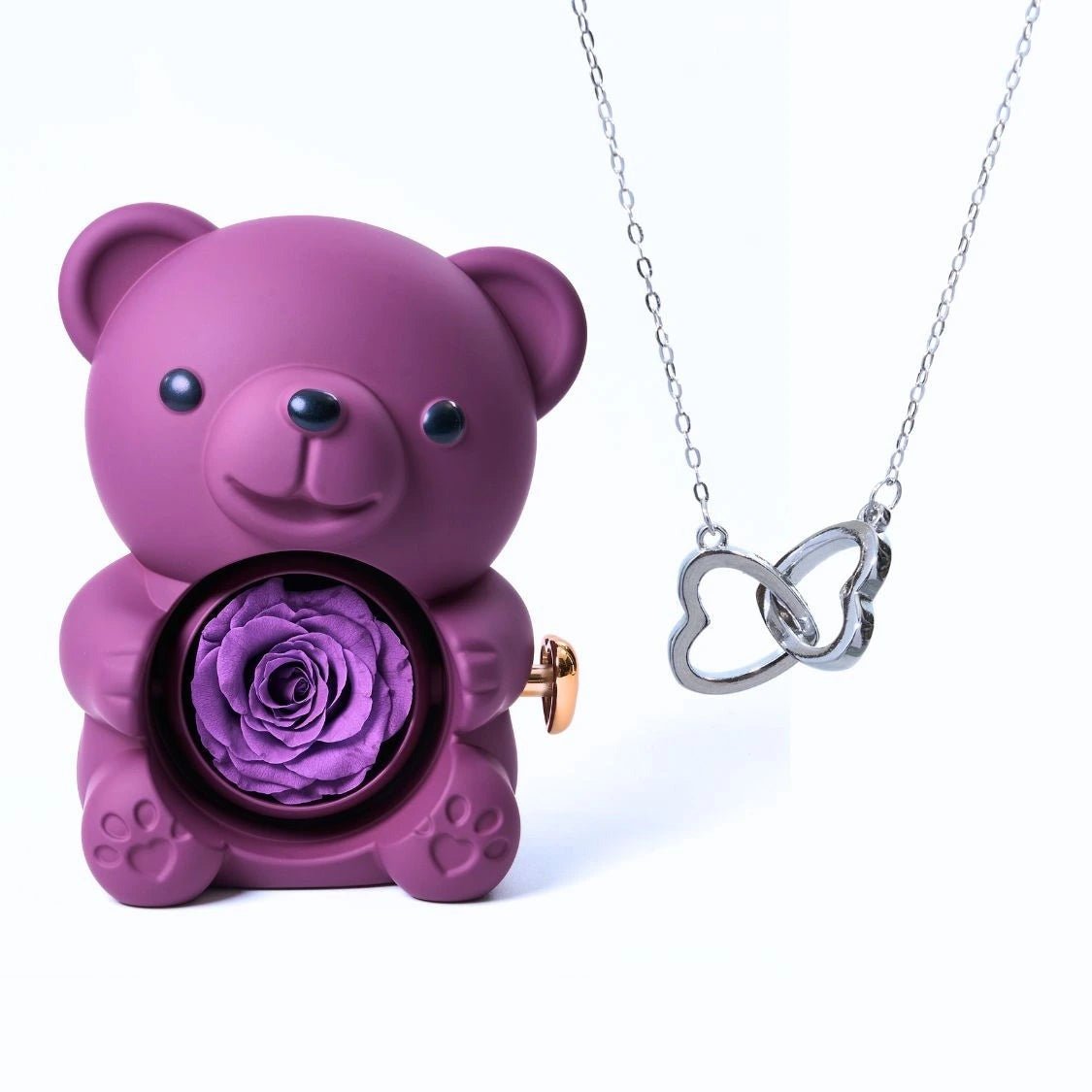 Osito con rosa eterna y collar de corazones personalizados - Moroveta