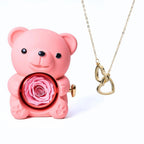 Osito con rosa eterna y collar de corazones personalizados - Moroveta