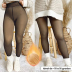 Dos vistas en paralelo muestran a una persona llevando Pantimedias térmicas PremFleece™ con costura elegante y cómoda (Oferta 1 + 1 GRATIS), suéter beige, y tenis blancos. Ideal de -10 a 18 °C, perfectas para lucir tu estilo invernal con comodidad.