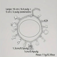 Pulsera con 13 amuletos (2x1 limitado) de plata 925, largo de 16 cm + extensión de 5 cm, peso total 11g. Ideal para atraer energía positiva. Todas las medidas están en english.