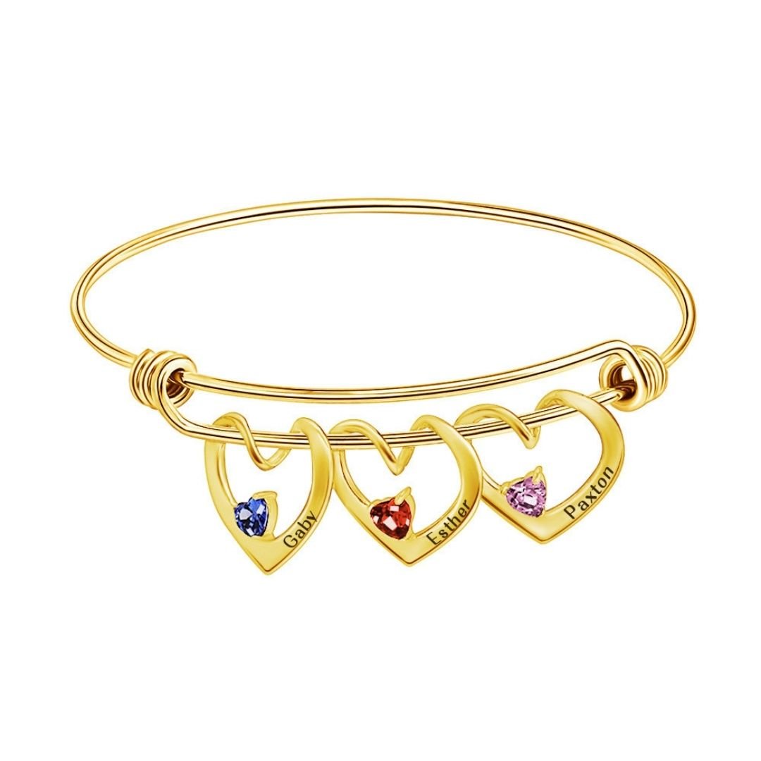 Pulsera con corazones con nombres y piedras natales - Moroveta