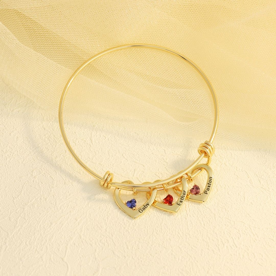 Pulsera con corazones con nombres y piedras natales - Moroveta