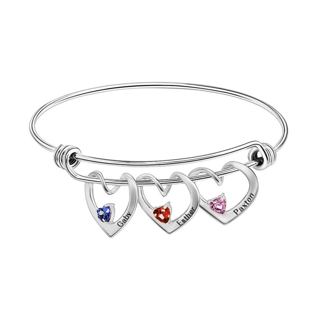 Pulsera con corazones con nombres y piedras natales - Moroveta