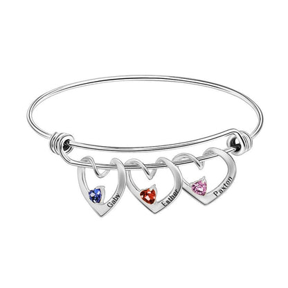 Pulsera con corazones con nombres y piedras natales - Moroveta
