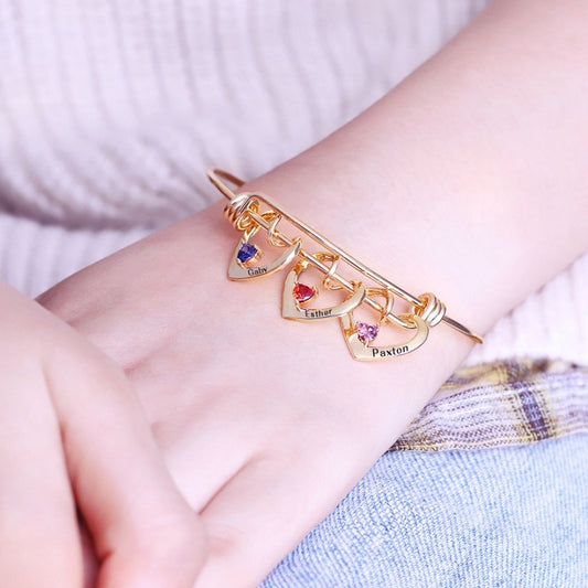 Pulsera con corazones con nombres y piedras natales - Moroveta