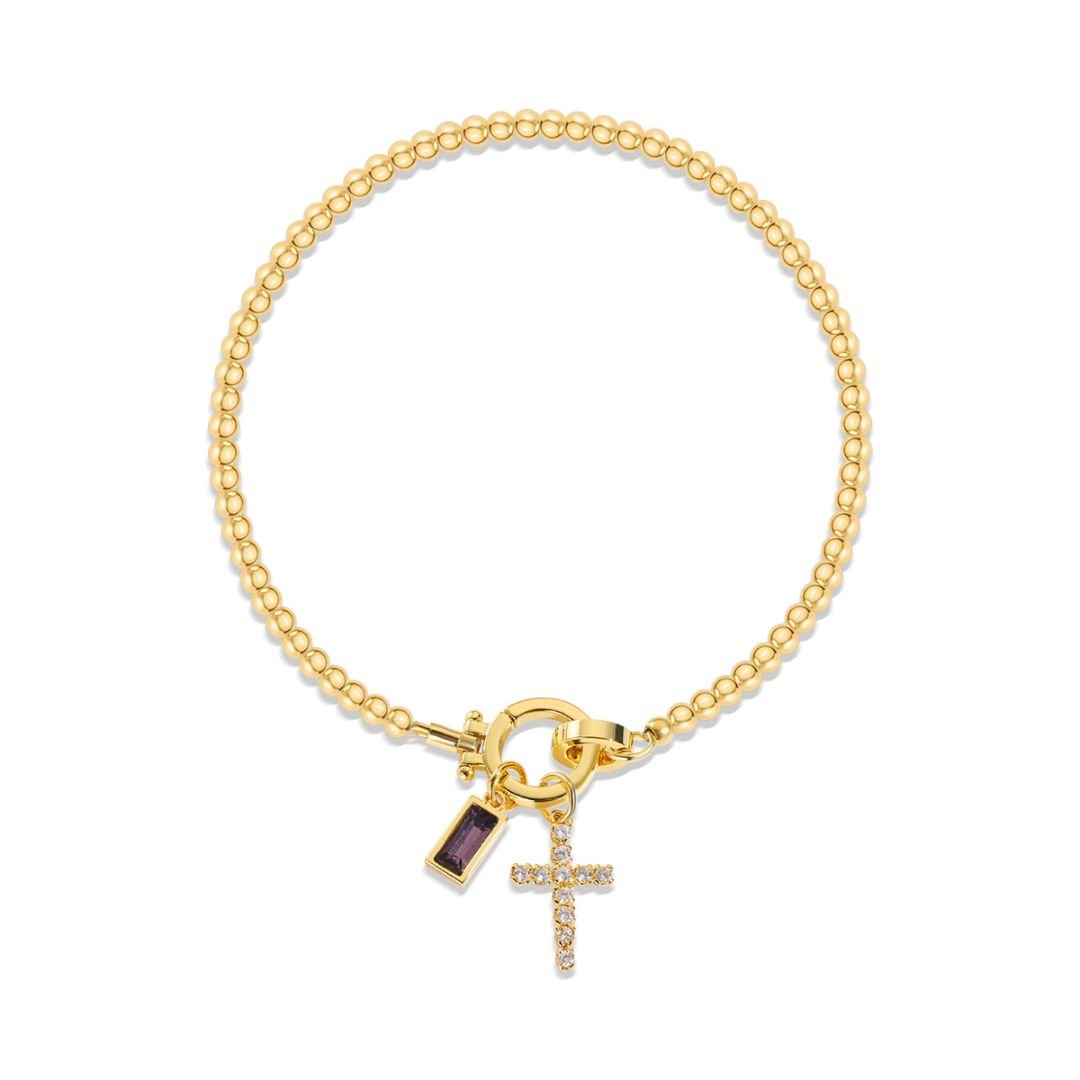 Pulsera con dije de cruz y piedra de nacimiento - Moroveta