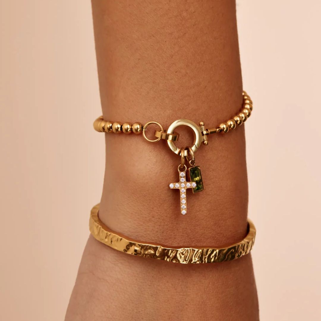 Pulsera con dije de cruz y piedra de nacimiento - Moroveta